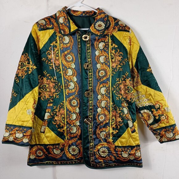 Vintage Reversible Jacket Womens XL Italian Scarf Print Quilted 80s Art to Wear - Picture 2 of 15